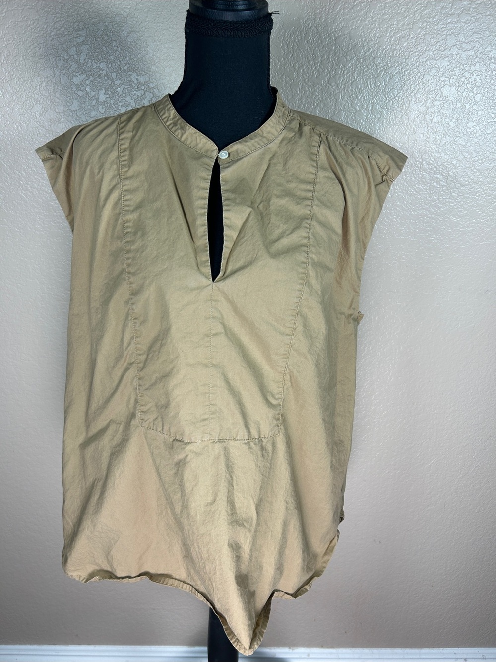 J.Crew Tall Large Khaki Popover Top Short Sleeve Cotton Blouse